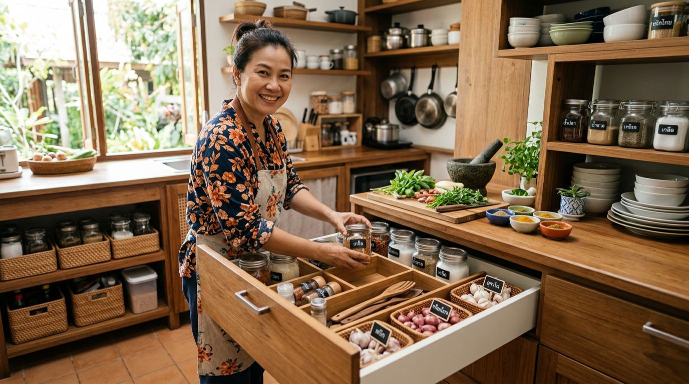 จัดครัวให้หยิบของถูกที่ ลดของซ้ำและของที่นอนตายในลิ้นชักมานาน